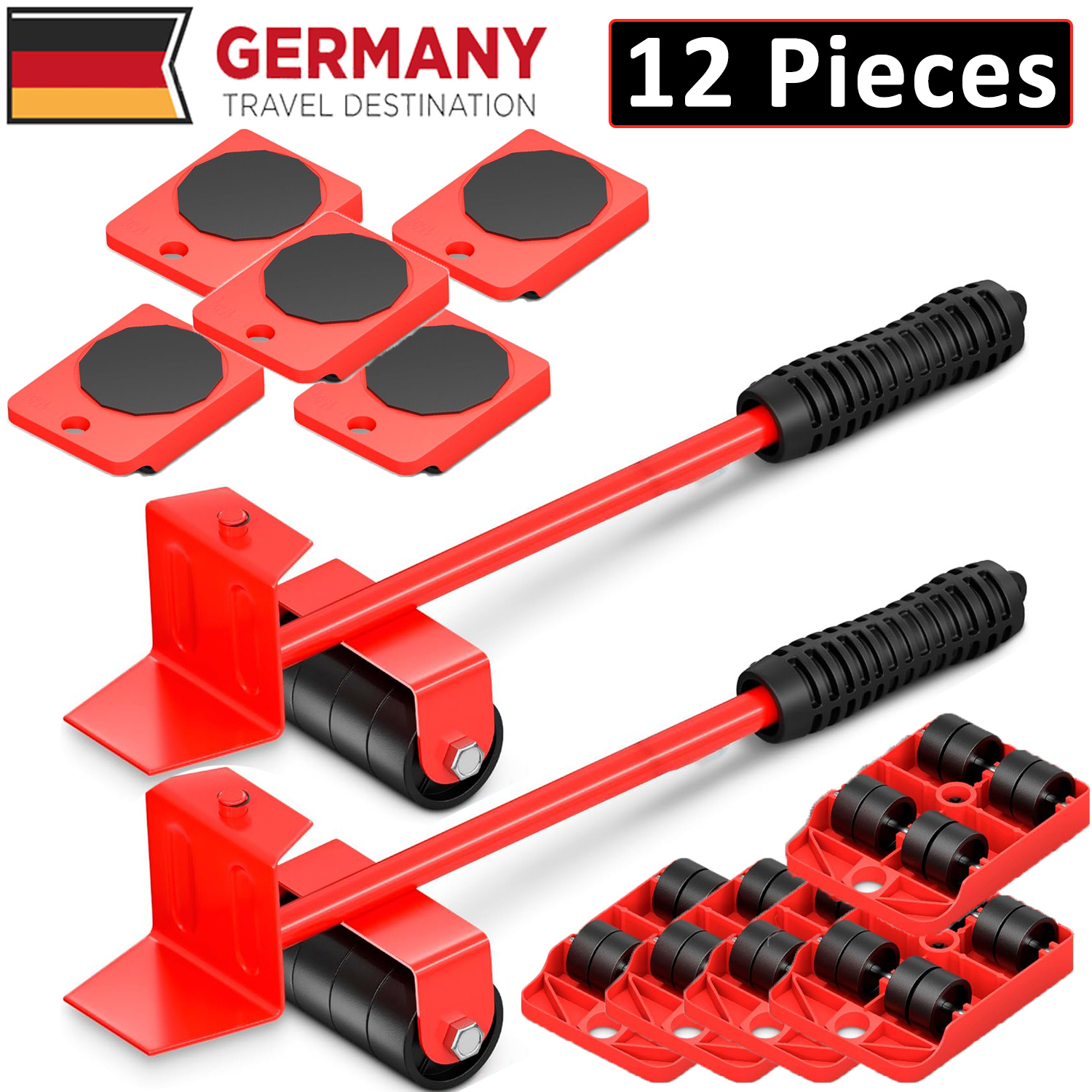 Image of Set Of 12 Furniture Lifters, Rollers, And Castors Designed For , Featuring Heavy-duty Construction With 8 Wheels For Safe And Effortless Movement