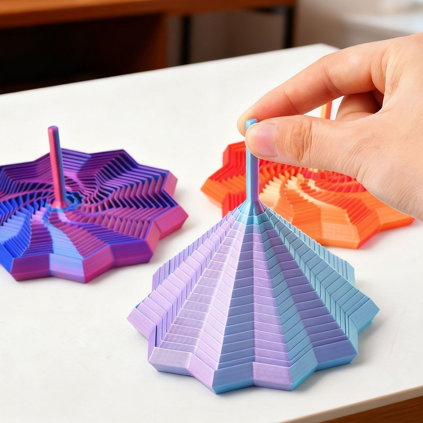 1pc multicolor gradient spinning top expanding sensory decompression star desktop decoration 3d printed deformable suitable for office and home adult stress relief   unique christmas birthday gift   random color