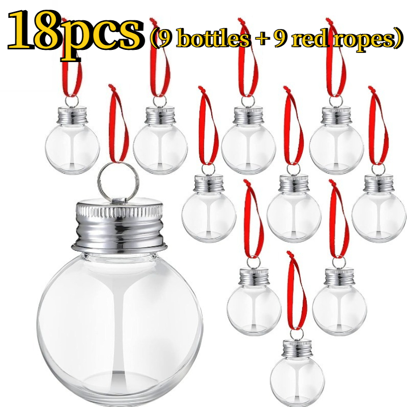 TEMU Ensemble de 18 pièces : 9 bouteilles + 9 ficelles rouges, bouteilles décoratives de sapin de Noël à , boules de Noël en plastique transparent,