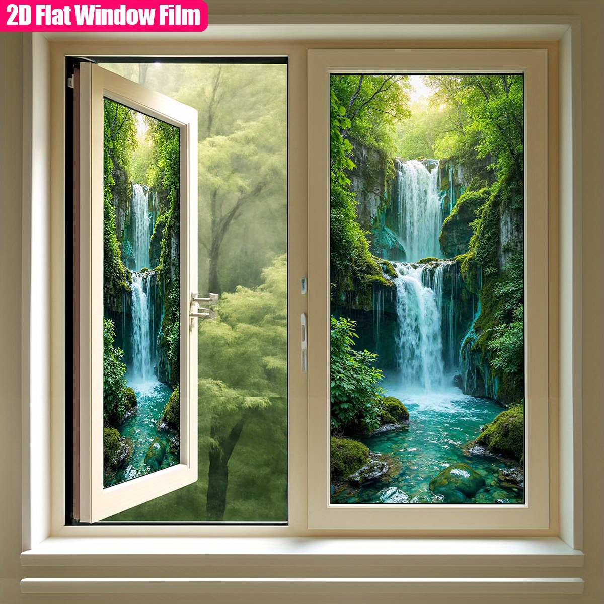 TEMU 1 film de fenêtre à adsorption électrostatique - Autocollant décoratif d'intimité avec scène de forêt de , PVC dépoli à 2 oreilles, de paysage