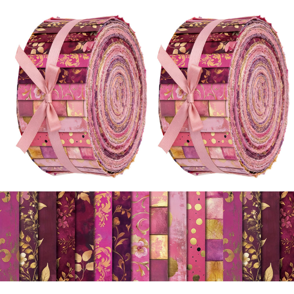 TEMU 40pcs (6.5 X 50cm/2.55 X 19.7inch) Retro Floral-themed Pink, Purple, And Golden Quilted Fabric Pre-cut Fabric, Perfect For Handmade Crafts -