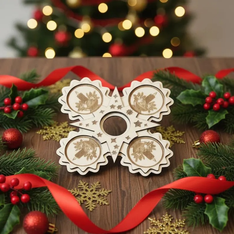 TEMU Wooden Festive Candlestick With 4-seat Candlestick Base, Circular Stacked Design Perfect For Christmas Communion Table Decoration Christmas