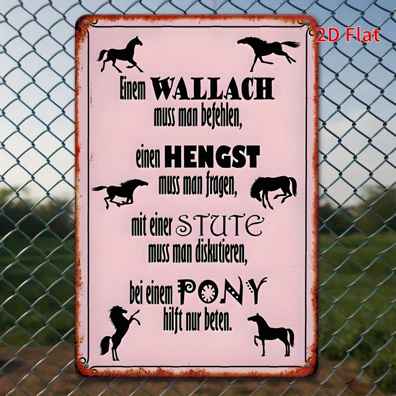 E-shop 2D Flat - Dekorative 2D Flat Schilder und Plaketten (8*12 Zoll/20*30 cm), mit deutschen Pferde-Designs für Wandbilder im Innenbereich,