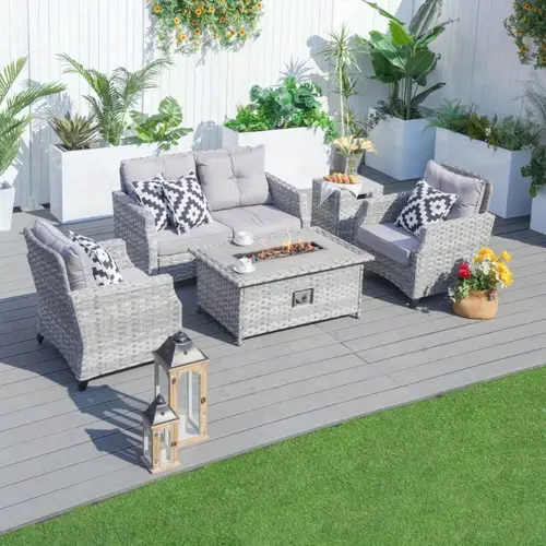 fire pit table with chair rattan wicker sofa set out door furniture garden set