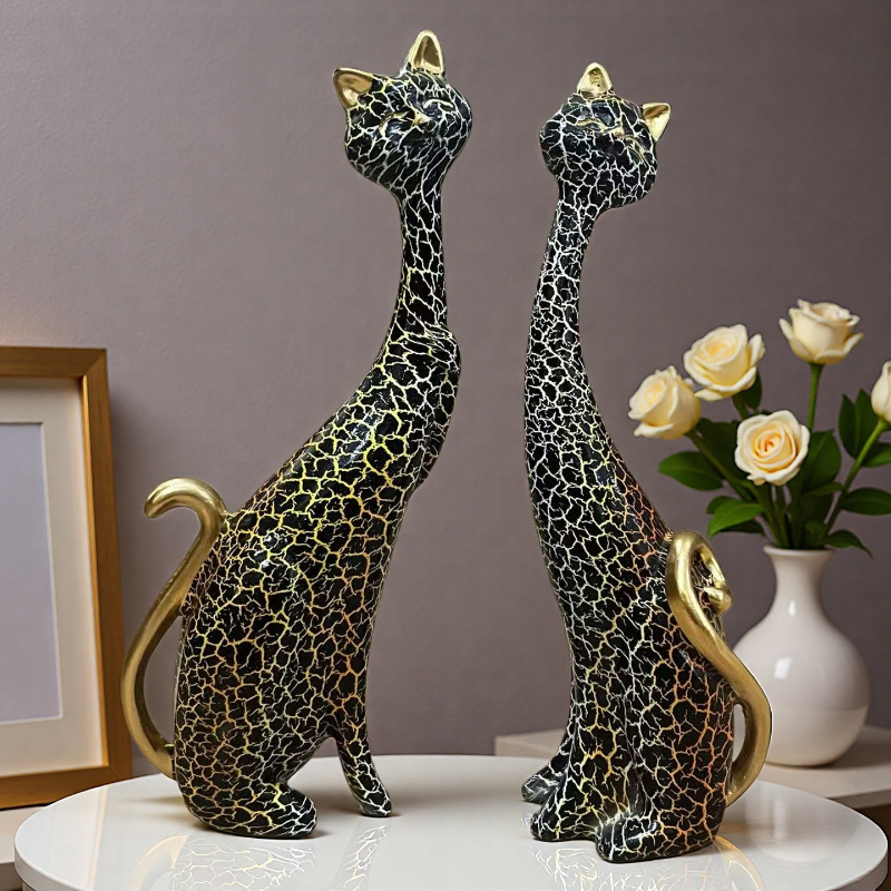 TEMU Un ensemble de 2 figurines décoratives en résine à motif léopard pour chat. Déco d'intérieur idéalement placée dans une entrée, sur un meuble TV