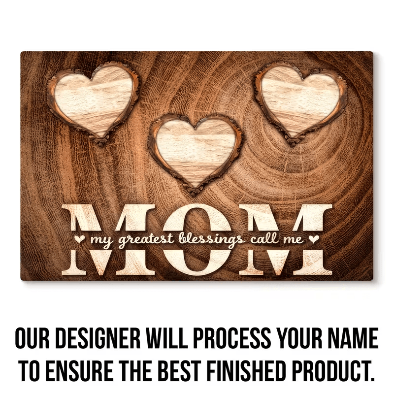 TEMU 2d Flat Personalized Wooden Heart Canvas Print Plaque | Custom Family Names & "my Mom" Quote - Handmade Oil Painting On Wrapped Canvas With Wood