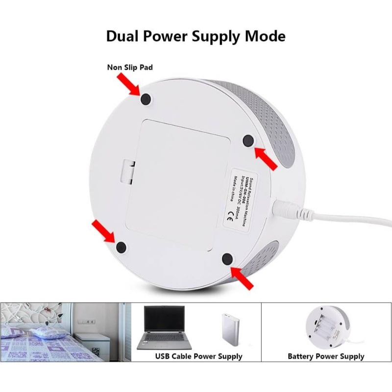 Sleep White Noise Machine, 9 Soothing Natural Sounds Insomnia, Sleeping Trouble, Seniors, Office Break Etc. Rest Easily with Timer Options, USB or Battery Powered - White