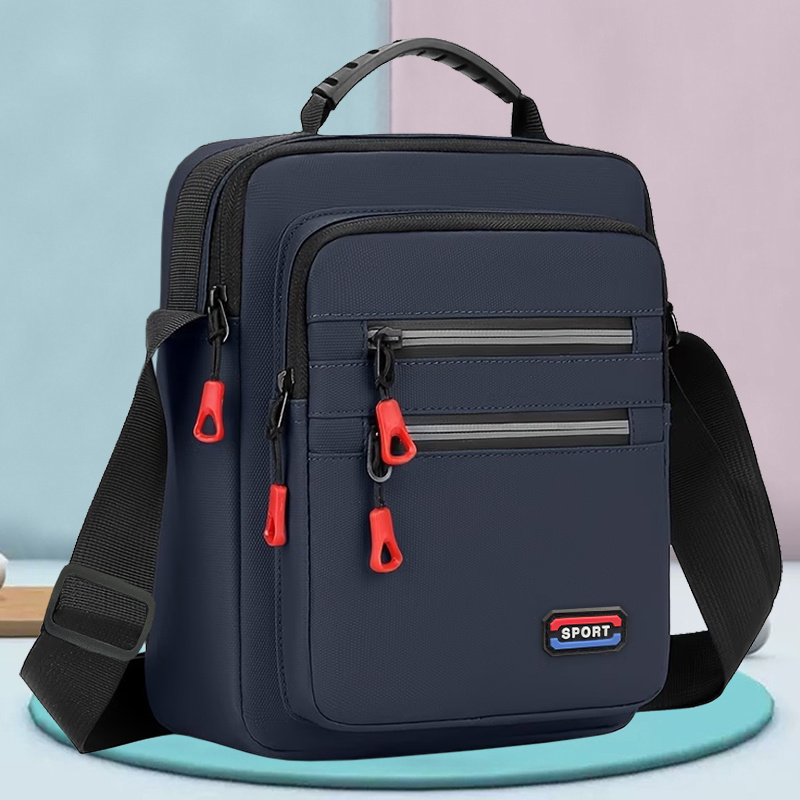 TEMU Men's Adjustable Strap Handbag With Multi- & Tassel Detail - Lightweight Casual Shoulder Suitable For Travel, School, Dating, Zipper Closure,