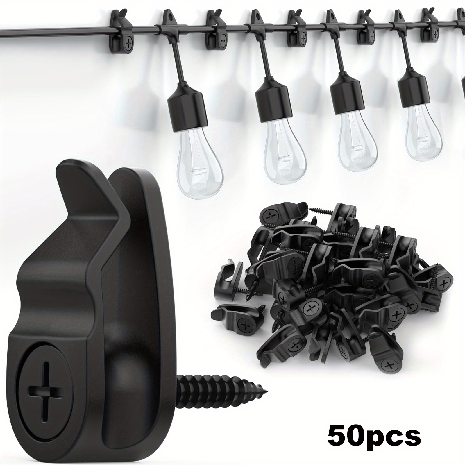 E-shop Clips für Lichterketten im Freien, robuste Haken zur Befestigung von Lichterketten und festlichen Dekorationen - Schwarz, 50er Set für wohnung