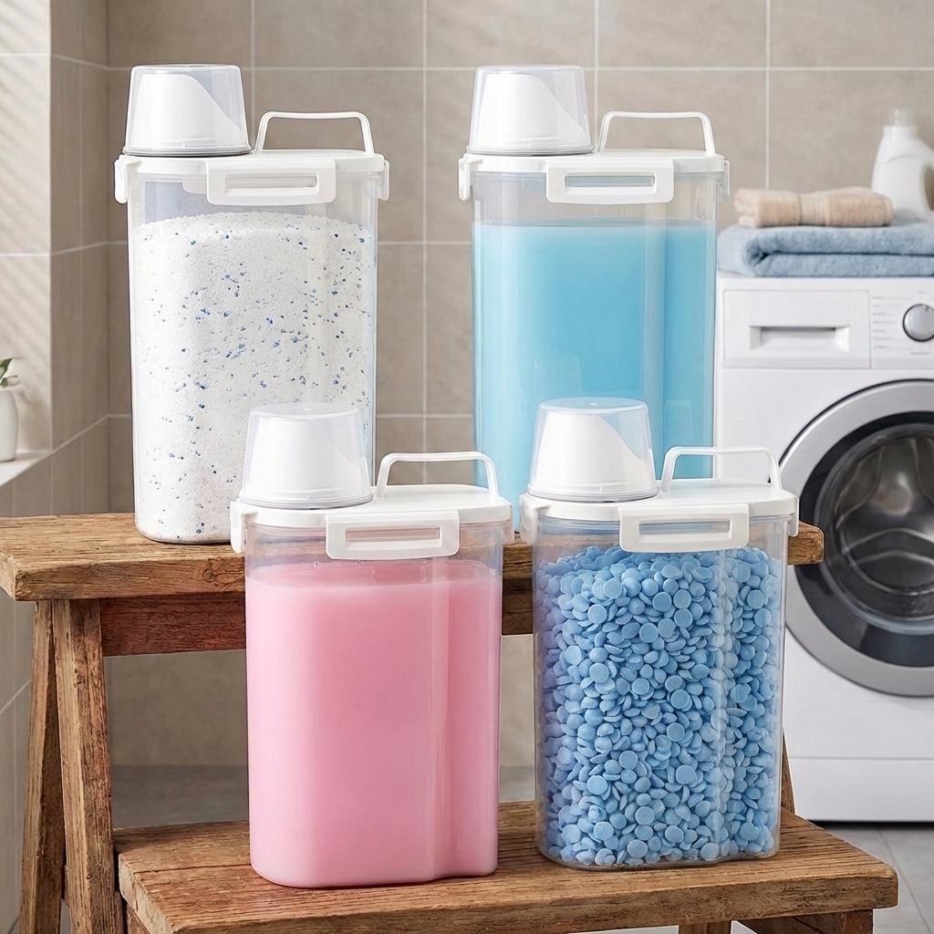 2/4 Pack Airtight Detergent Dispenser With Measuring Cup, Pack Of 2 Laundry Detergent Storage Washing Powder Storage Box, Container For Washing Powder
