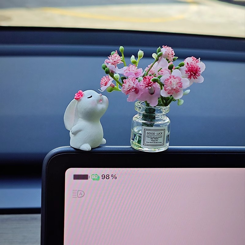 item picture 4pcs set     stickers cute rabbit new jasmine car decoration healing mini vase and   suitable for center console ideal easter car interior decoration car additions decorative additions mini vase easter