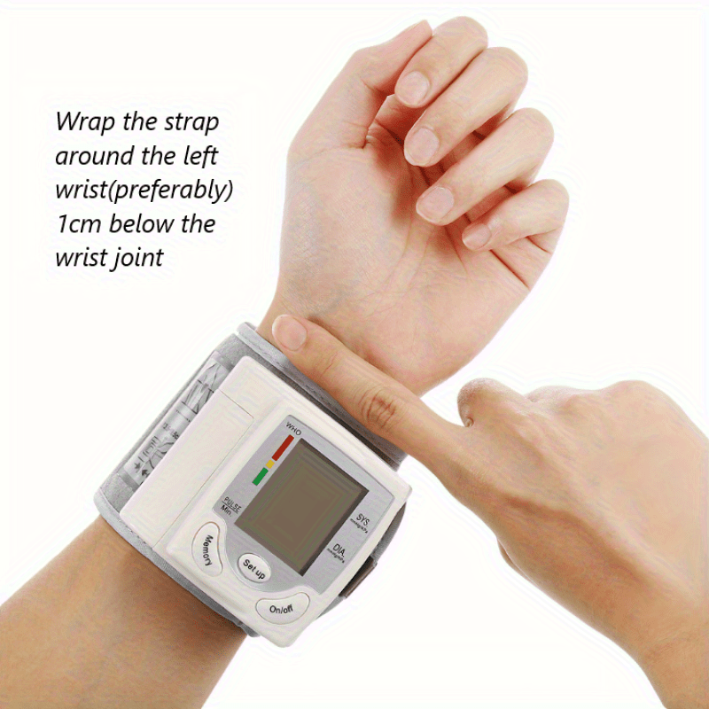 automatic wrist   with adjustable cuff home bp     measurement irregular heartbeat alert   normal diastolic pressure display portable arm cuff for adults battery powered batteries not included ideal for   monitoring travel   management userfriendly design   cuff   reliable performance elderly care Product details 4