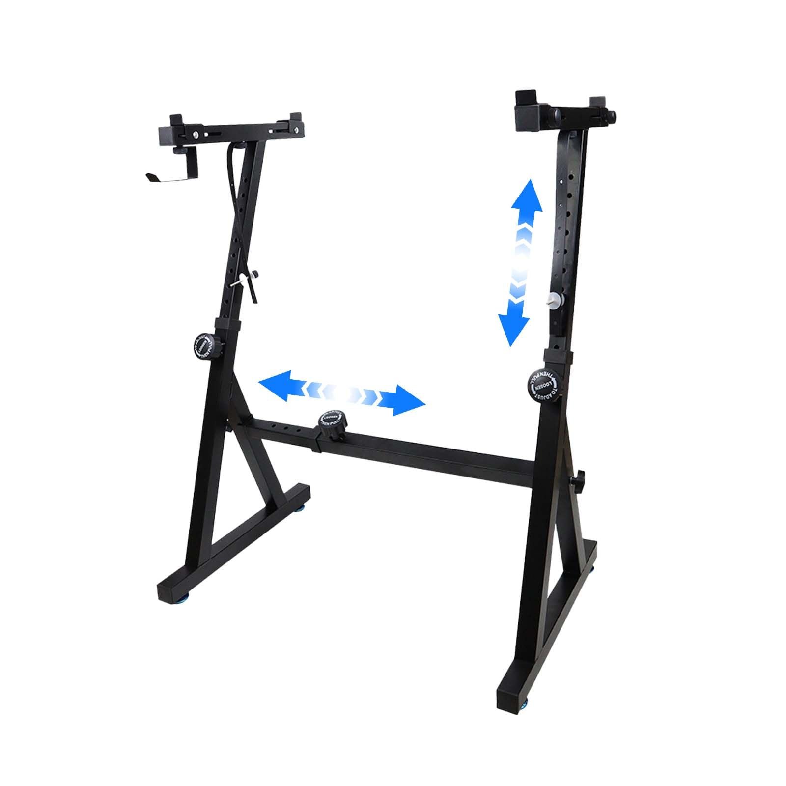 Image of Sturdy Z-type Keyboard Stand, Height Adjustable Portable Piano Holder, 113kg Load Bearing With Wheels & Non-slip Pads, Fits 54/ 61/ , Equipped With Footrest For Stage Use