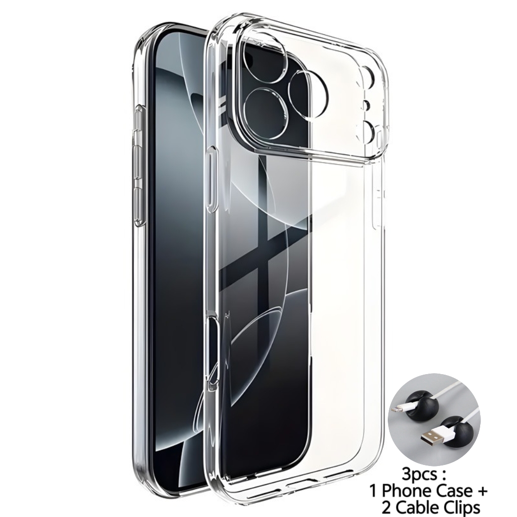 TEMU Phone Case - 3pcs: 1 Case And 2pcs Gift (2 Cable Clips) High-quality Transparent Thin Hard Phone Case, For Iphone 18 Pro Max 17 16e 16 15 14 13