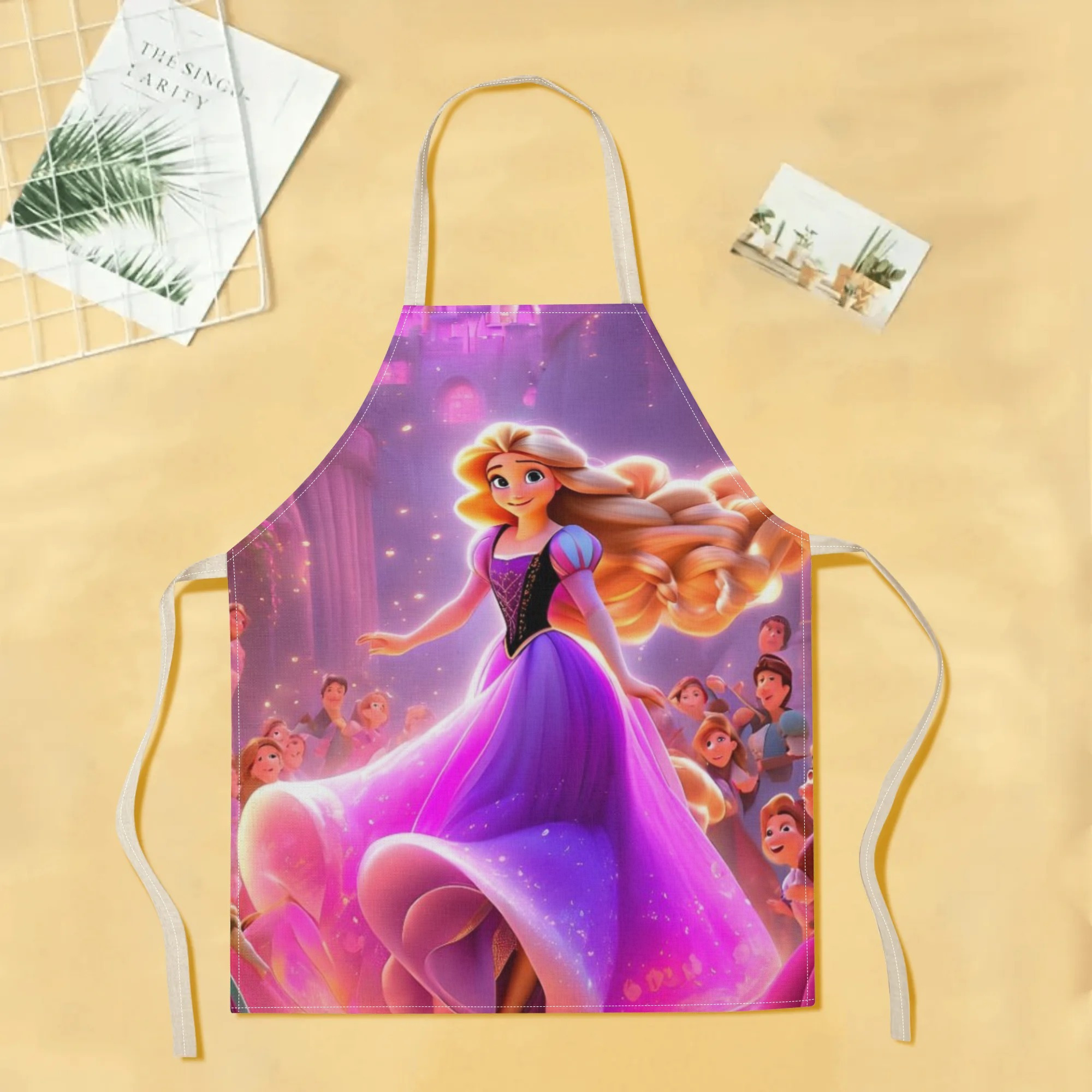 disney   cartoon waterproof apron - vibrant,   polyester with fairy tale print for kitchen, restaurants, hotels, and home use details 1