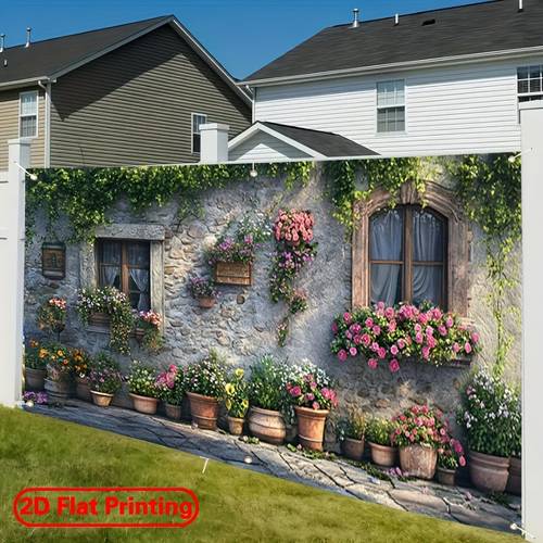 1pc large flat suitable for festivals garden parties large flowerpot themed banner with flower pots plant decorations polyester backdrop for outdoor decoration for courtyard for horticultural events banner 2d flat