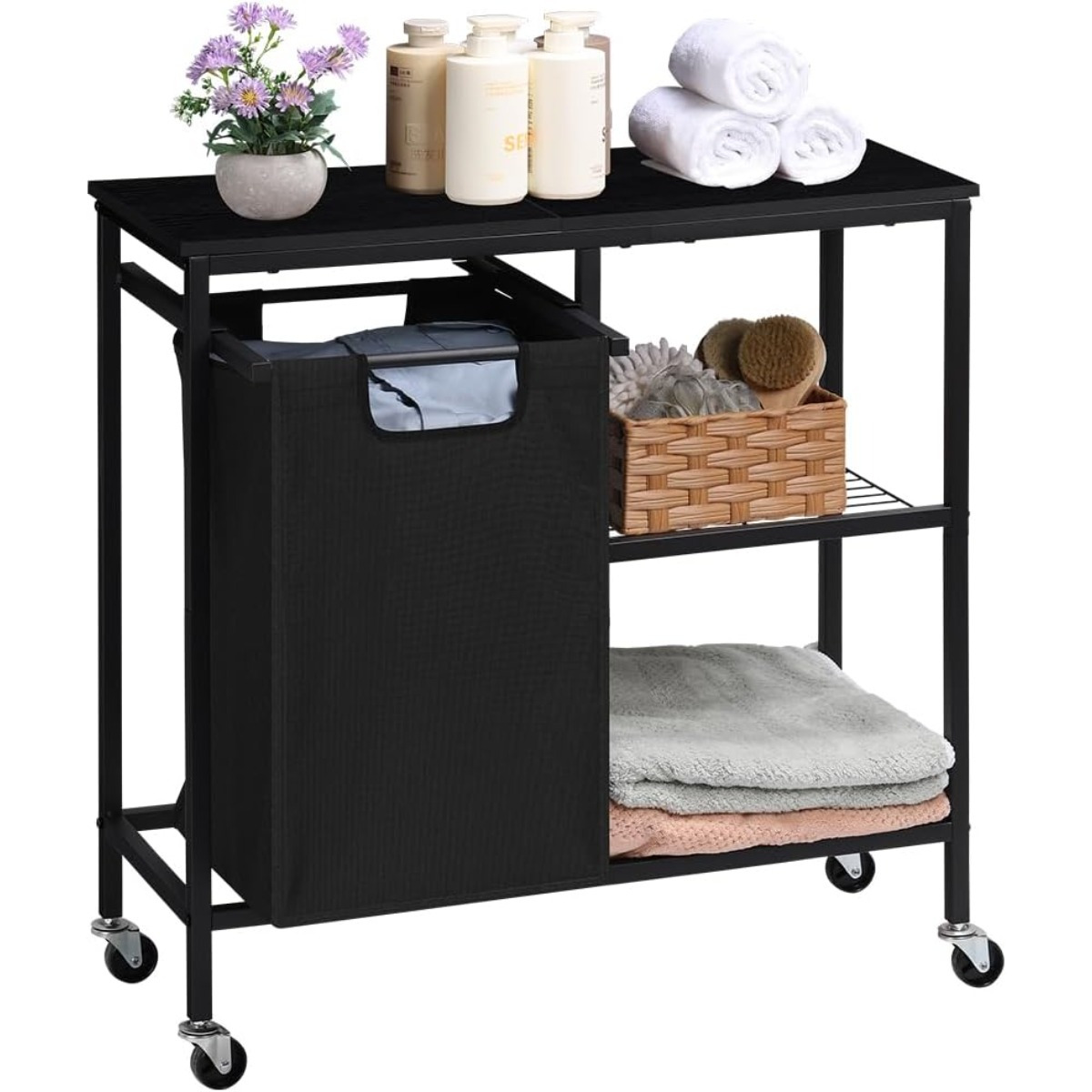 

Laundry Sorter, Laundry Hamper With Shelves, Laundry Basket Organizer Section With Removable Laundry Bags For Clothes, Pull-out Laundry Basket With Shelf, For Laundry Room