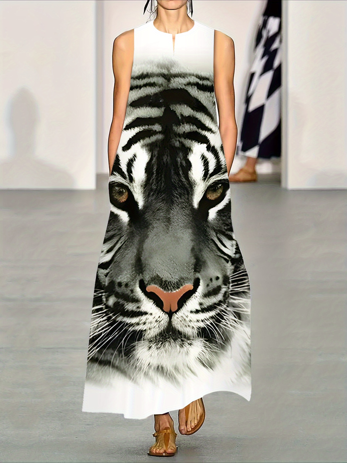 chinese dress ladies The Kinsley Taupe Tiger Print Shift Dress – Shop the Mint main image 1