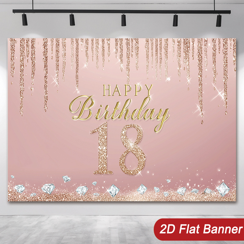 2 Personalisierte Geburtstagsbanner Mit Foto - Rose Gold & Rosa Design Mit Sternen & Ballons - Wimpelkette Für 16., 18., 21., 30., 40., 50., 60., 70. Geburtstag