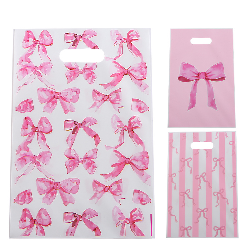 E-shop Geschenk für Sie/Ihn 10/ Stück pro Packung Romantische Pinke Schleife Geschenktüte Cartoon Geburtstags-Themenparty Tragetasche Perlglanzfolie