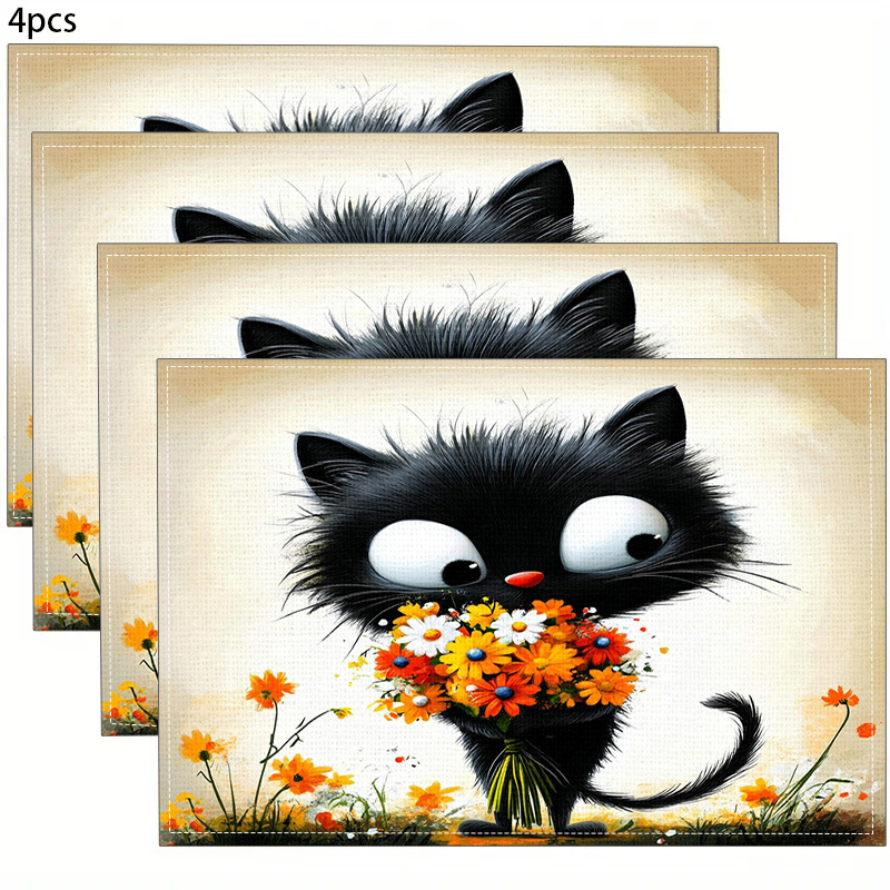 TEMU 4/6/8pz Tovagliette con Stampa Gatto Lavabili / Tovagliette Resistenti al Calore Protezione Tavolo Forniture da Cucina per la Casa Decorazione