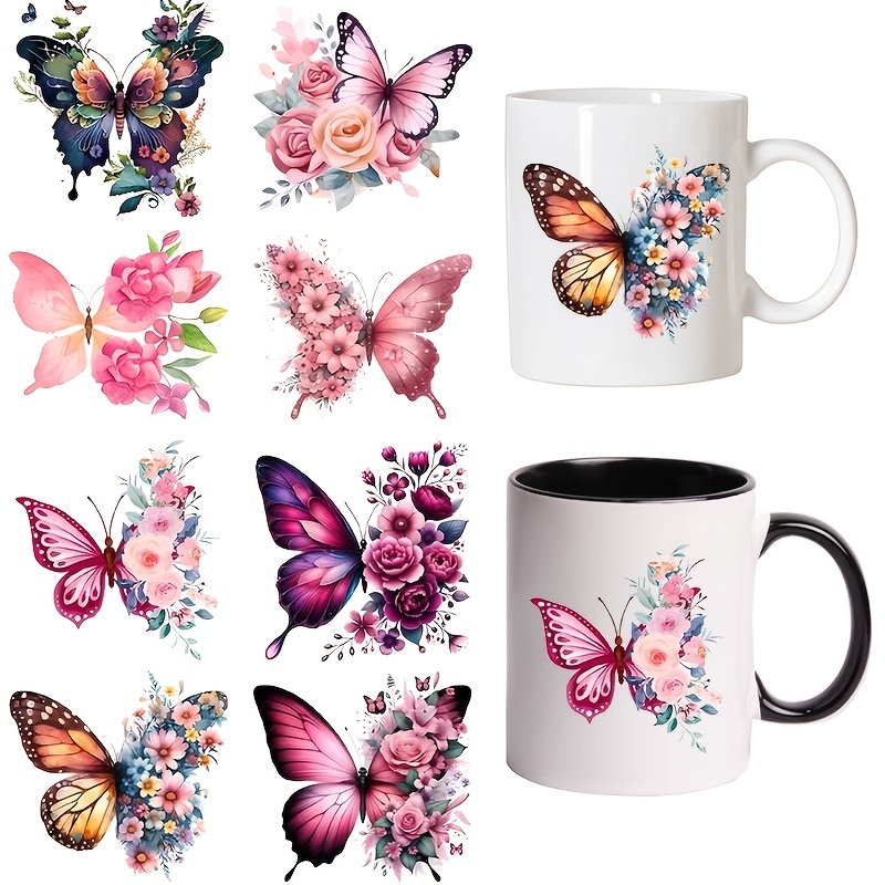 TEMU 8pcs And Floral Themed , Uv Dtf Heat Transfer, Suitable For Various Hard Surfaces Such As Glass Cups, Mugs, Decorative Cups, Refrigerators,