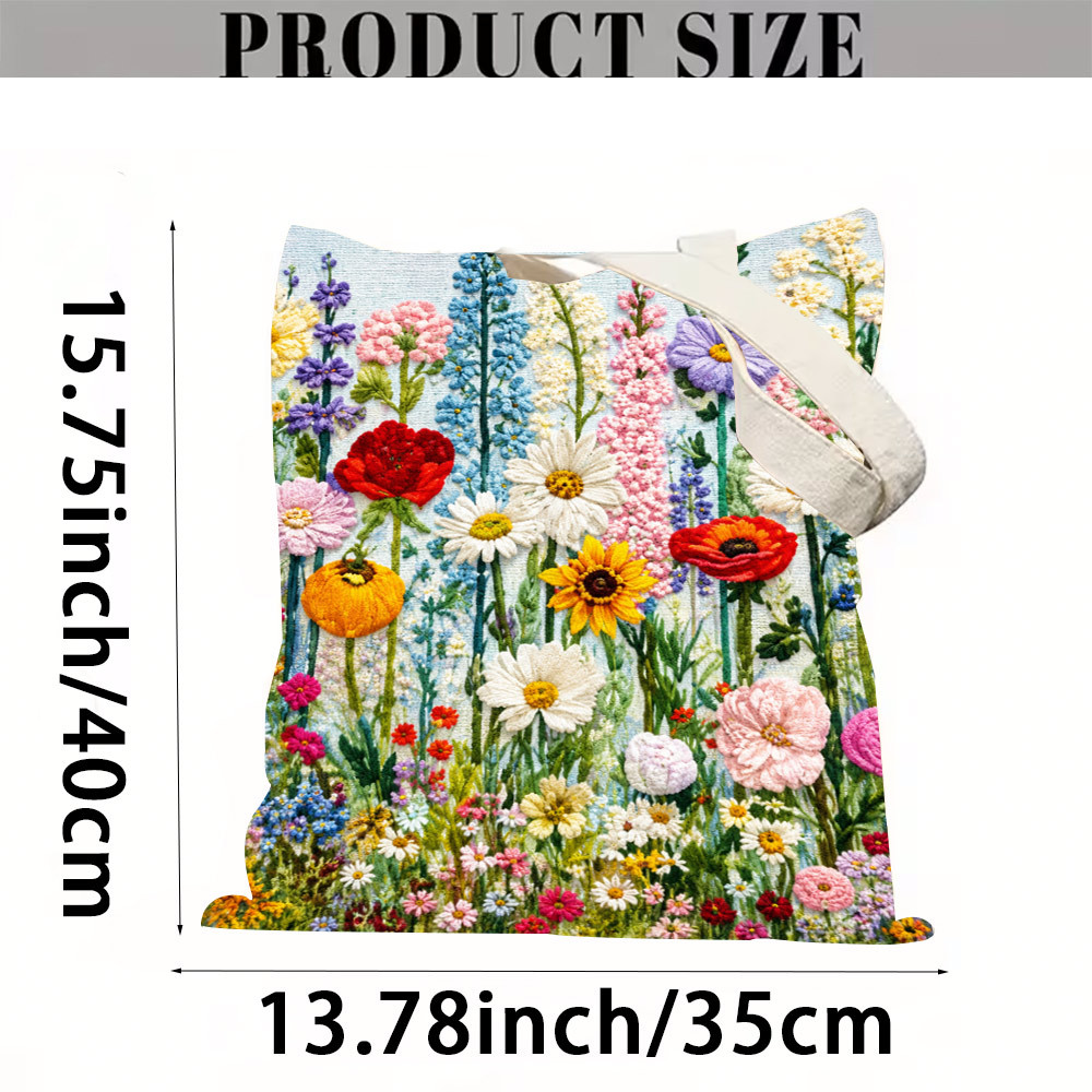 1 kos Torba Tote Barvita Rožmarana z Vzorcem Divjih Rož, Marjetice in , Vintage Umetniški Stil, Idealna za Vsakodnevno Uporabo Žensk, Popolna