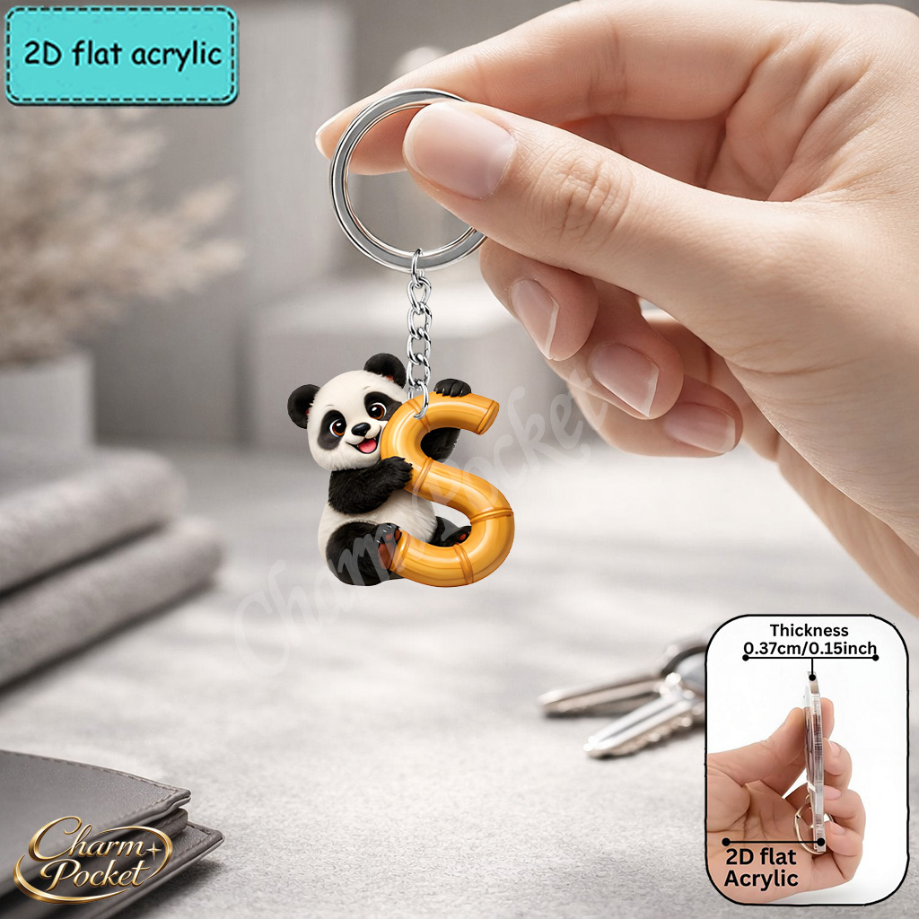 TEMU 2d Flat Acrylic Keychain, Cute Panda Letter Keychain, Novelty Keychain, , Panda, Animal, Bamboo, Keychain Accessory, Fashion Accessory, Suitable
