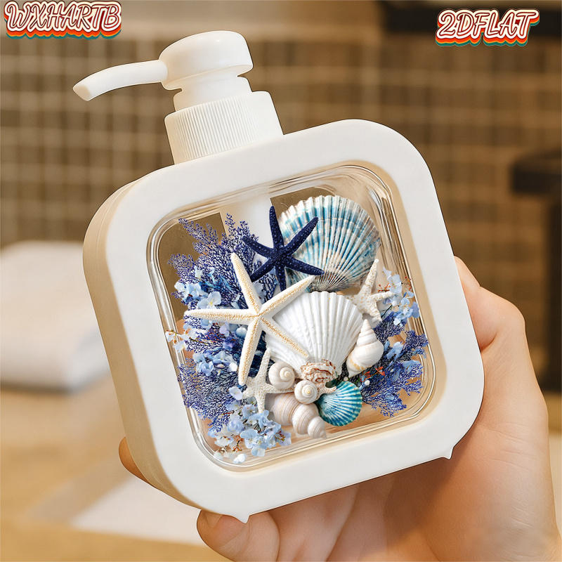 TEMU 1pc Creative Bathroom Dispenser With Hand Pump - Elegant Coastal Nautical Seashell And Starfish Design, For Soap, Hand Sanitizer, Shower Gel,
