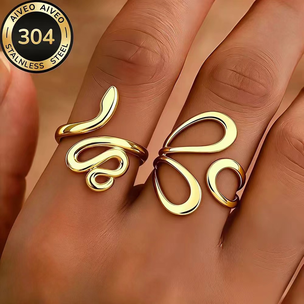 Women's 2pcs Stackable Open Ring Set, High-Quality Stainless Steel