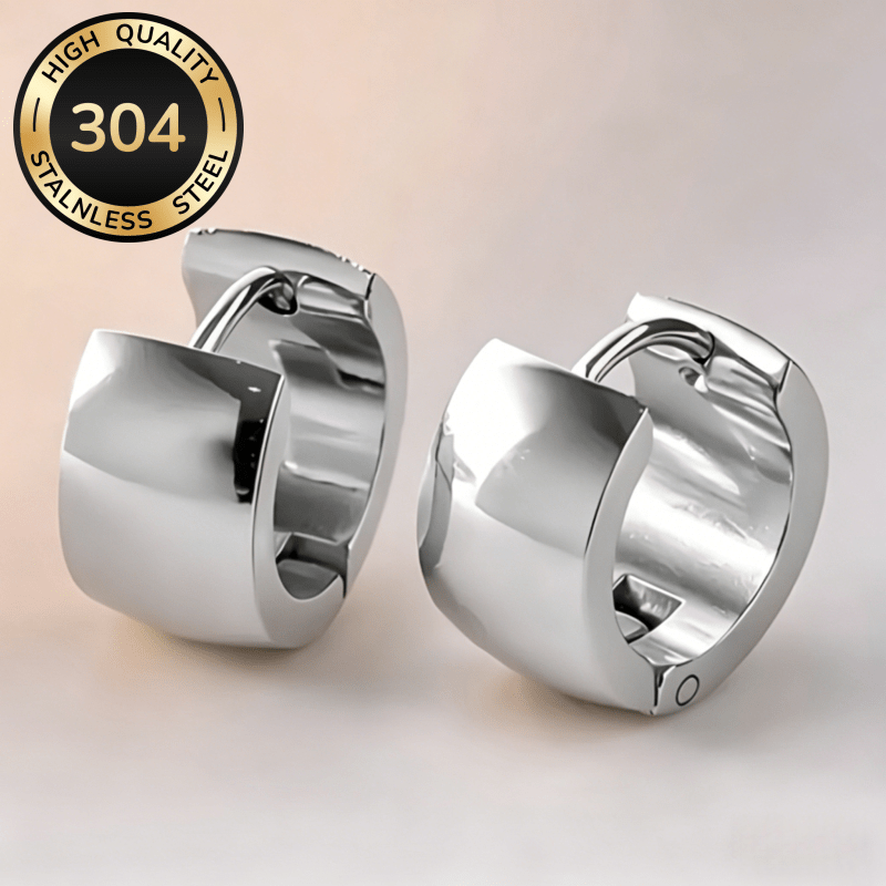 TEMU Easy Silvery Earrings 304 Stainless Steel Women's Hoop Earrings For Daily Party And Holiday Jewelry Additions