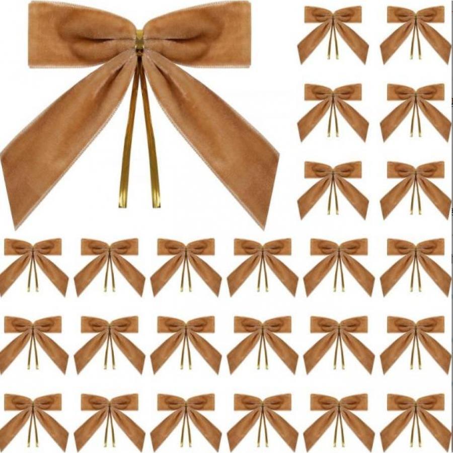 

24-pack Velvet Ribbon Bows For Christmas Tree Decoration - Hanging Pendants, Polyester, No Power Needed, Holiday Ornaments