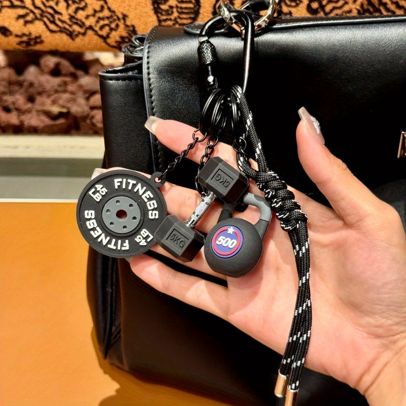Sporty Barbell And Dumbbell Weight Plate Keychain, Stylish And Versatile Kettlebell Backpack Accessory, Unisex, A Must-have For Fitness Enthusiasts, For Holiday Gifting