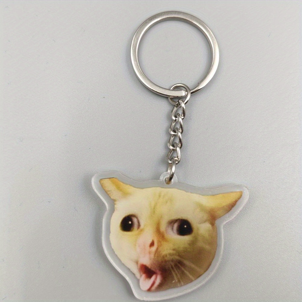 TEMU 2d Flat, 2d Flat 1pc Cat Cough Cat Sereis Keychain, Men's Key Ring Gift