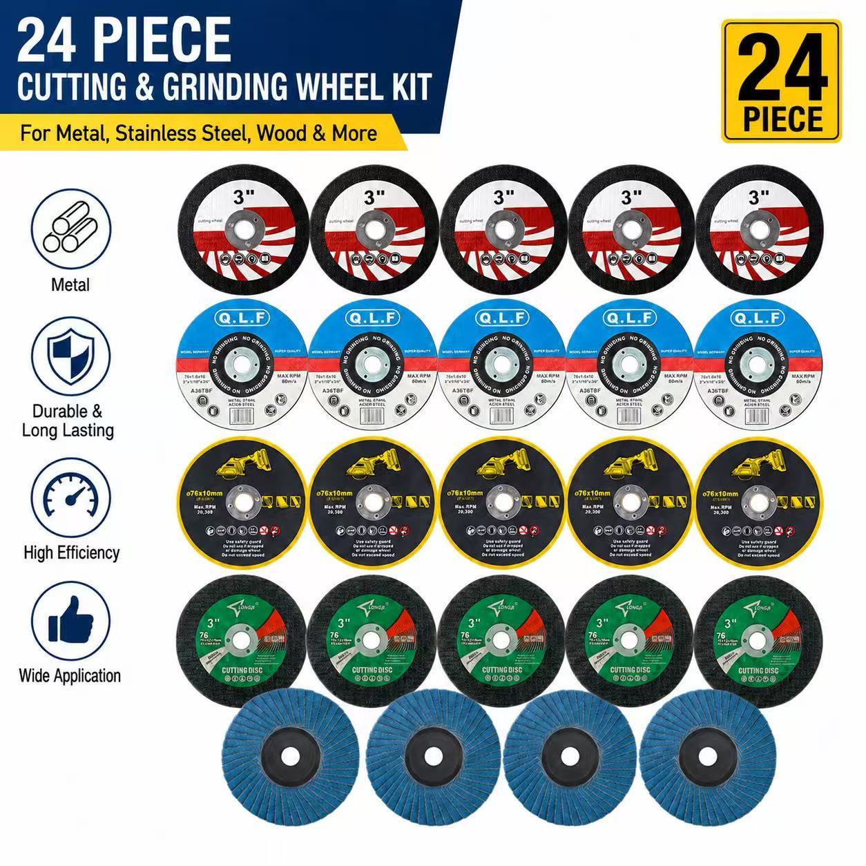 TEMU 3-inch/75mm Metal Cutting Polishing Kit 24pcs, Including 20pcs Stainless Steel Resin Cutting Discs And 4pcs Premium Thickened Durable Grinding