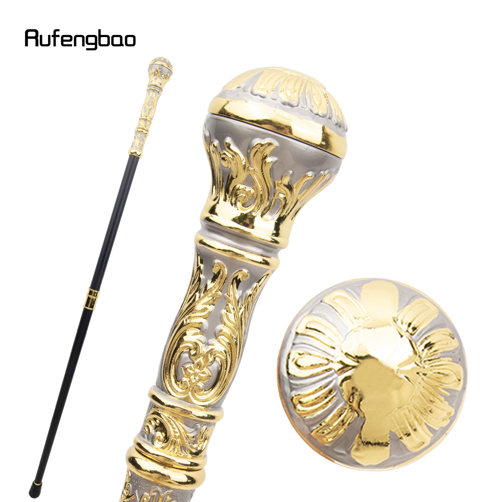 Image of Elegant 93cm Golden Grey Round Handle Fashion Cane, Luxury Decorative Crosier Knob Stick For Party - Alloy, Rufengbao Brand