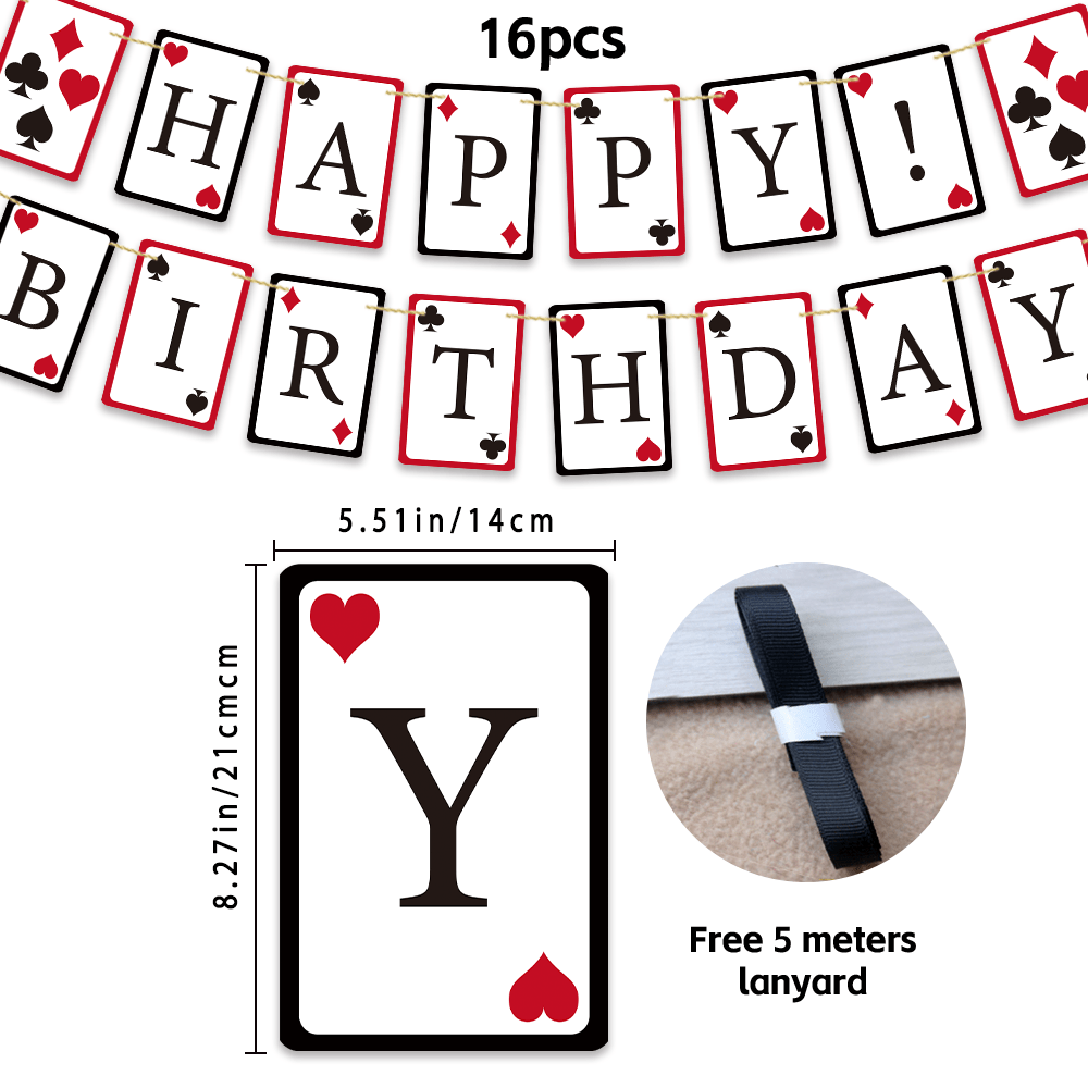 Image of 16pcs Tlenpo Las Vegas Themed Party Banners - Vibrant Stripes With "happy Birthday" & "vegas" Graphics, Birthday Celebrations, , And Themed Events, Las Vegas Party Decorations
