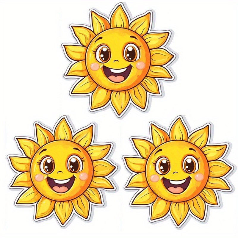 TEMU 3pcs Cute Cartoon Sun Stickers Heat Transfer Iron-on Patches For Diy Shirt Making Decorations - Multicolor, Durable, Washable Plastic Stickers