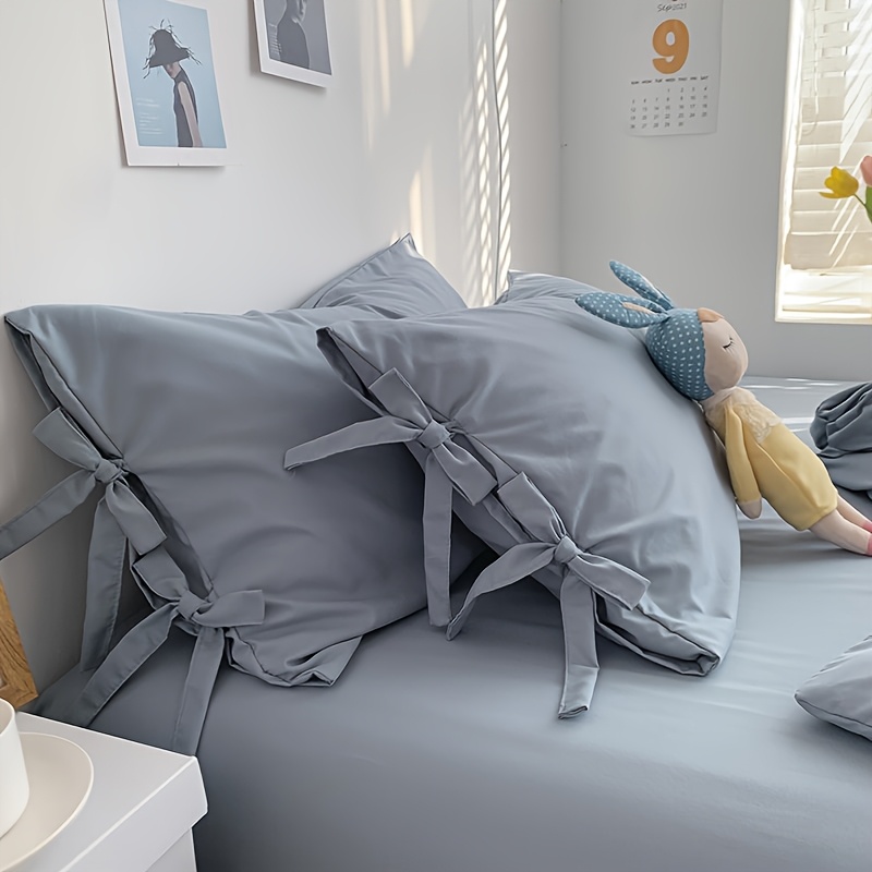TEMU 2pcs Set, Simple And Versatile Tie-closure Pillowcase, Comfortable To The Touch, Skin-friendly And Soft, Versatile Style, Color , Reversible,