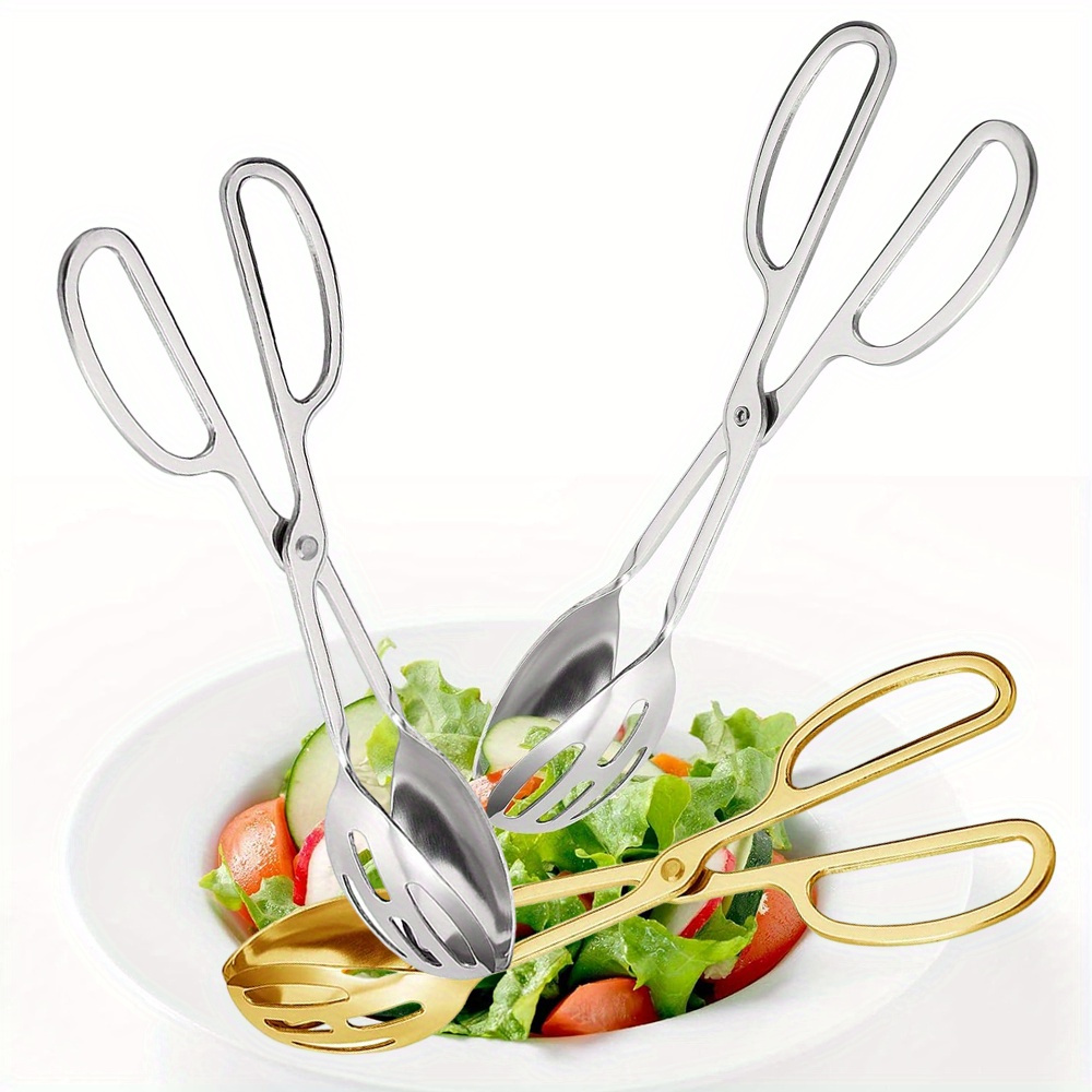 

2pcs Stainless Steel Food Tongs Multipurpose Salad Bread Serving Tongs Non-slip Kitchen Catering Utensil For Bread Steak Barbecue Kitchen Gadgets Golden Silvery