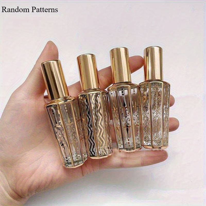 4pcs/set 0.51oz Random Patterns Glass Perfume Bottle Portable Refillable Empty Containers Cosmetic Spray Atomizer Travel Sub-bottle Sprayer