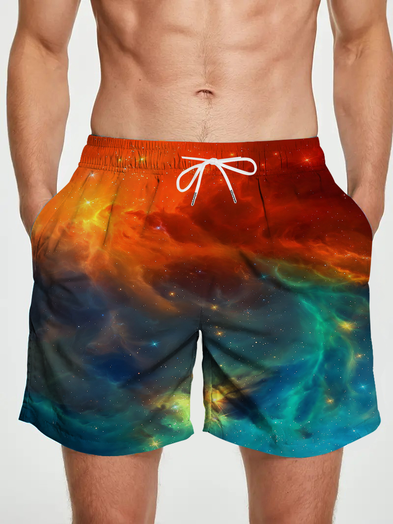 men' shorts polyester drawstring beach Temu Norway