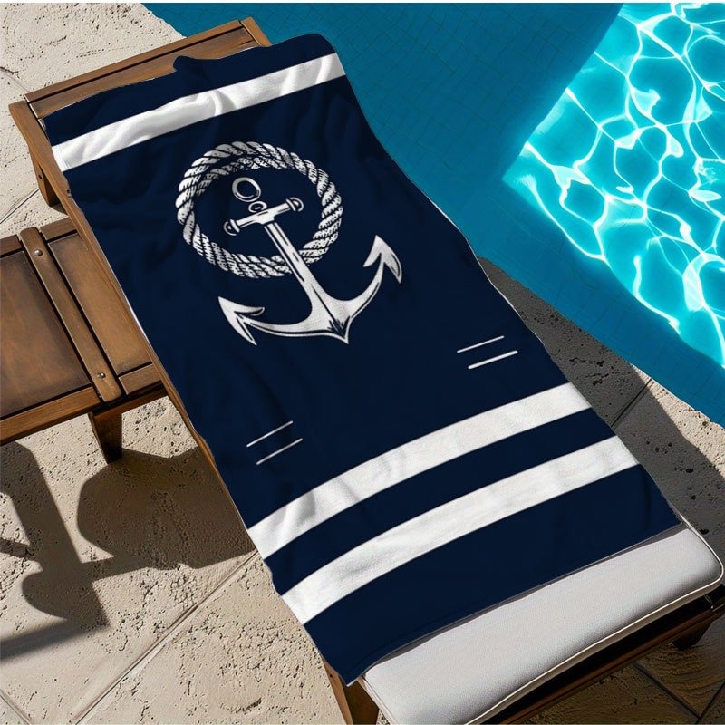 TEMU 1 pièce Serviette de plage bleu marine avec , surdimensionnée, en microfibre, douce et sèche, pour couples, piscine, camping, vacances, plage
