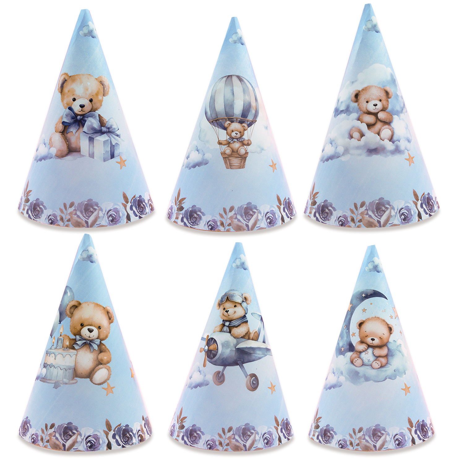 Image of 6pcs/set Balloon Blue For Bear Cartoon Multi For Bear Party Hats For Bear Themed Happy Birthday Decoration Party Supplies