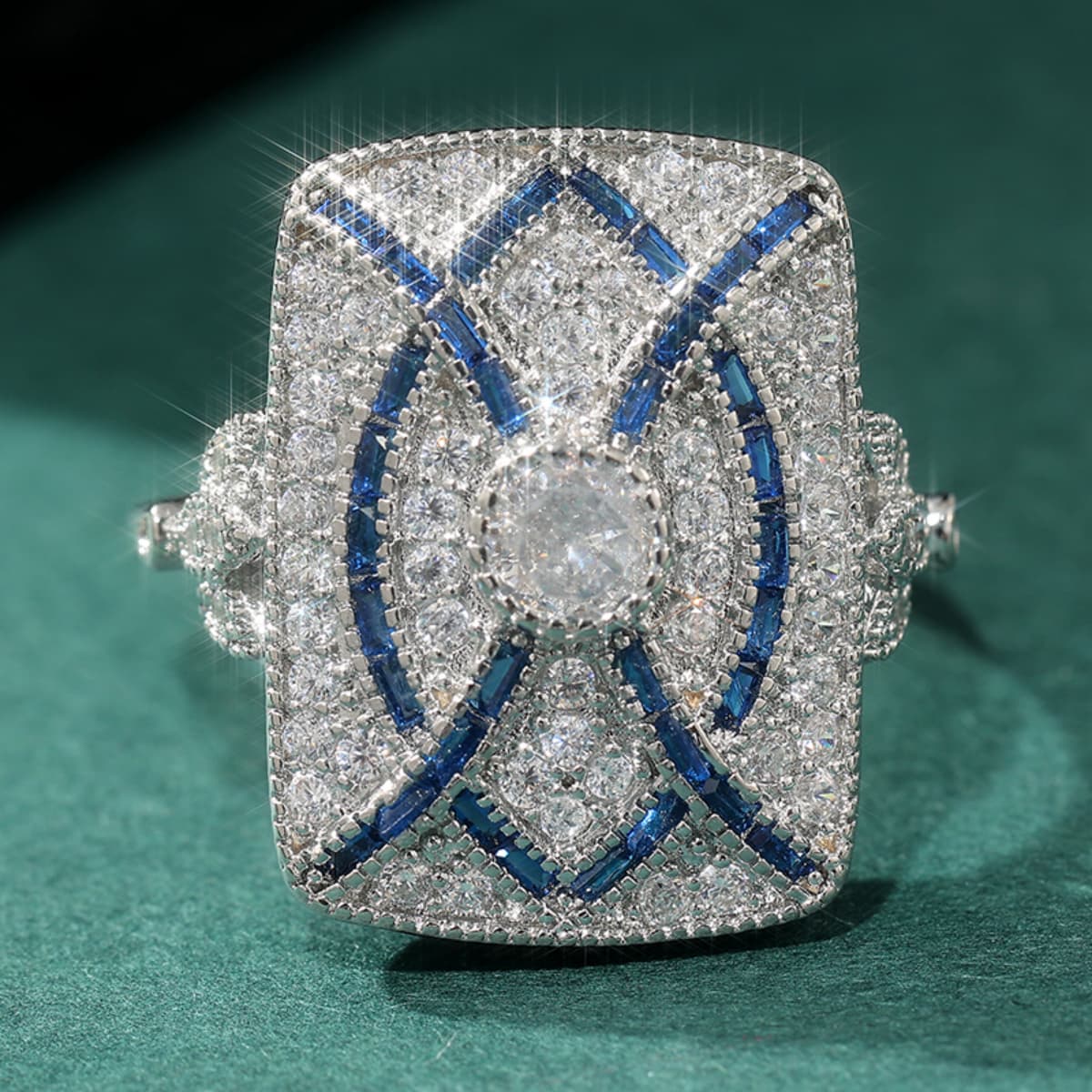Unisex Art Geometric Blue-White Zirconia Ring
