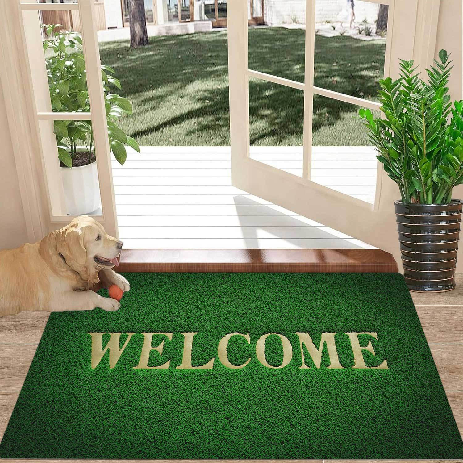 1  grass print welcome doormat non slip absorbent polyester floor mat machine washable for living room bedroom bathroom kitchen home decor details 0