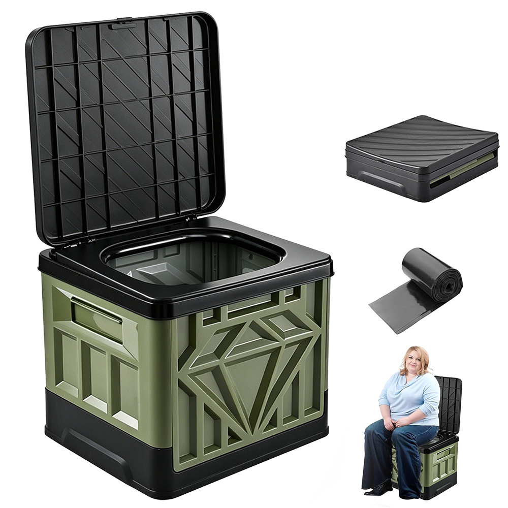Image of Xxl Portable Adult Toilet, Upgraded Camping Toilets Collapsible Toilet Extra Large 16.7-inch High Porta Potty For Camping Outdoor Activities And Travel