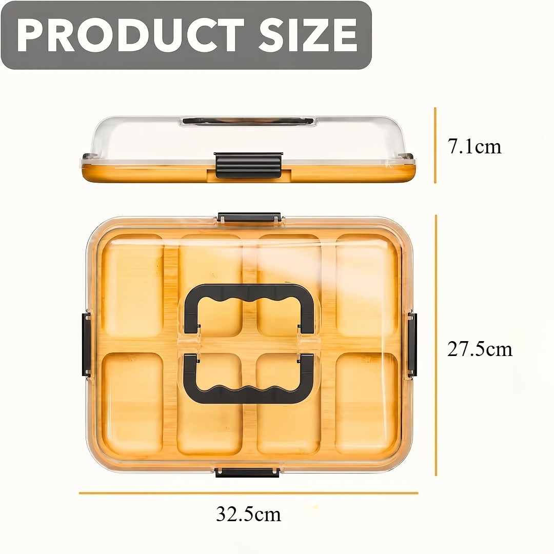 TEMU 1pc Bamboo Cheese Tray With Transparent Acrylic Lid - Portable Platter For Camping, Parties, Restaurants | Serving Tray For Holiday Appetizers,