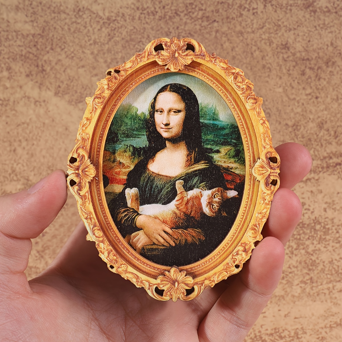 TEMU A Refrigerator Magnet Featuring A Cat And Woman Pattern, Vintage-style Oval Shape, Mini Photo , A Fun Home Decoration Accessory, And A Gift