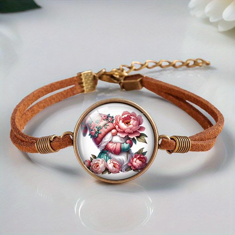 Men's 2pcs Flower Succulent Gnome Handmade Glass Cabochon Bracelets